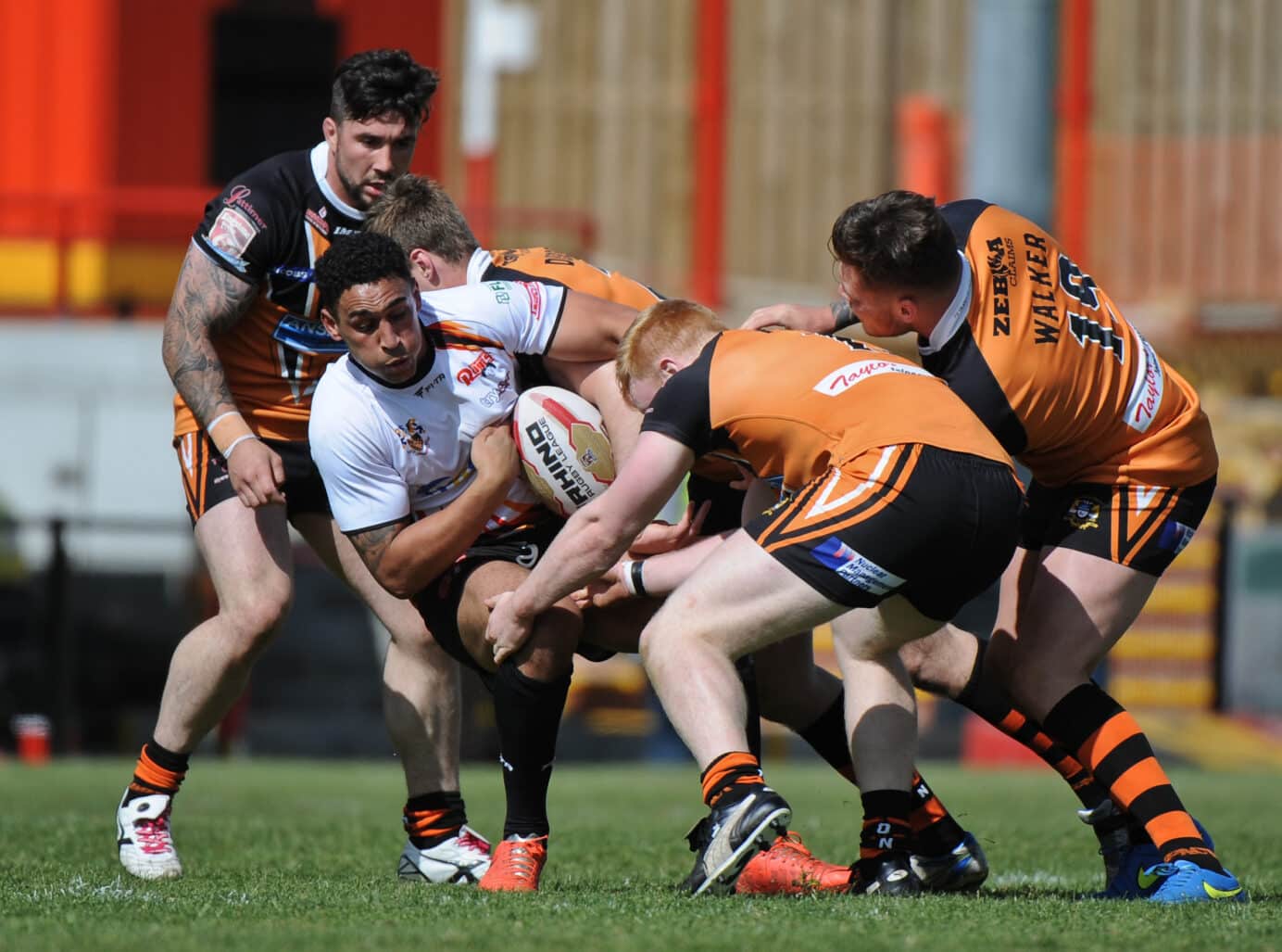 2015 - Dewsbury v Workington - Dalton Grant is tackled